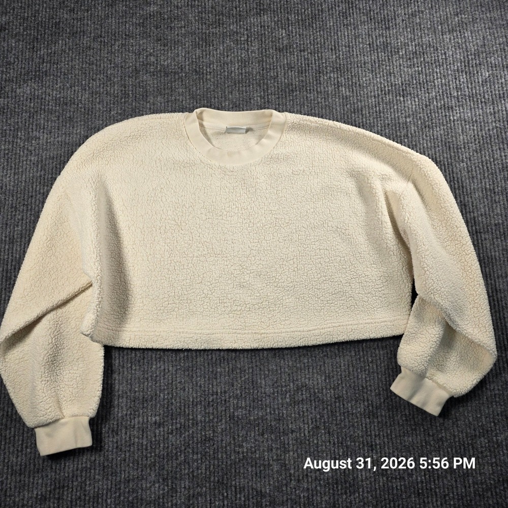 Sunday Best Aritzia Sherpa Fleece Cropped Sweatshirt Cream Off White Small